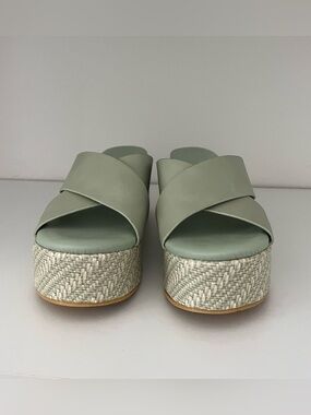 Matisse Platform Slide Sandals in Sage Green with Woven Platform